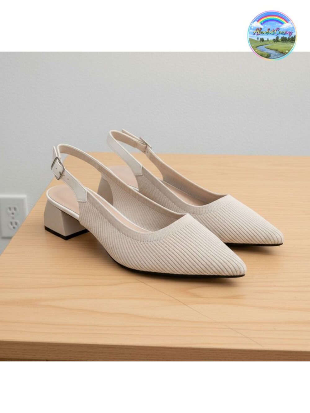 Womens Adjustable Slingback Block Heel Pointed Toe Pumps Office Casual